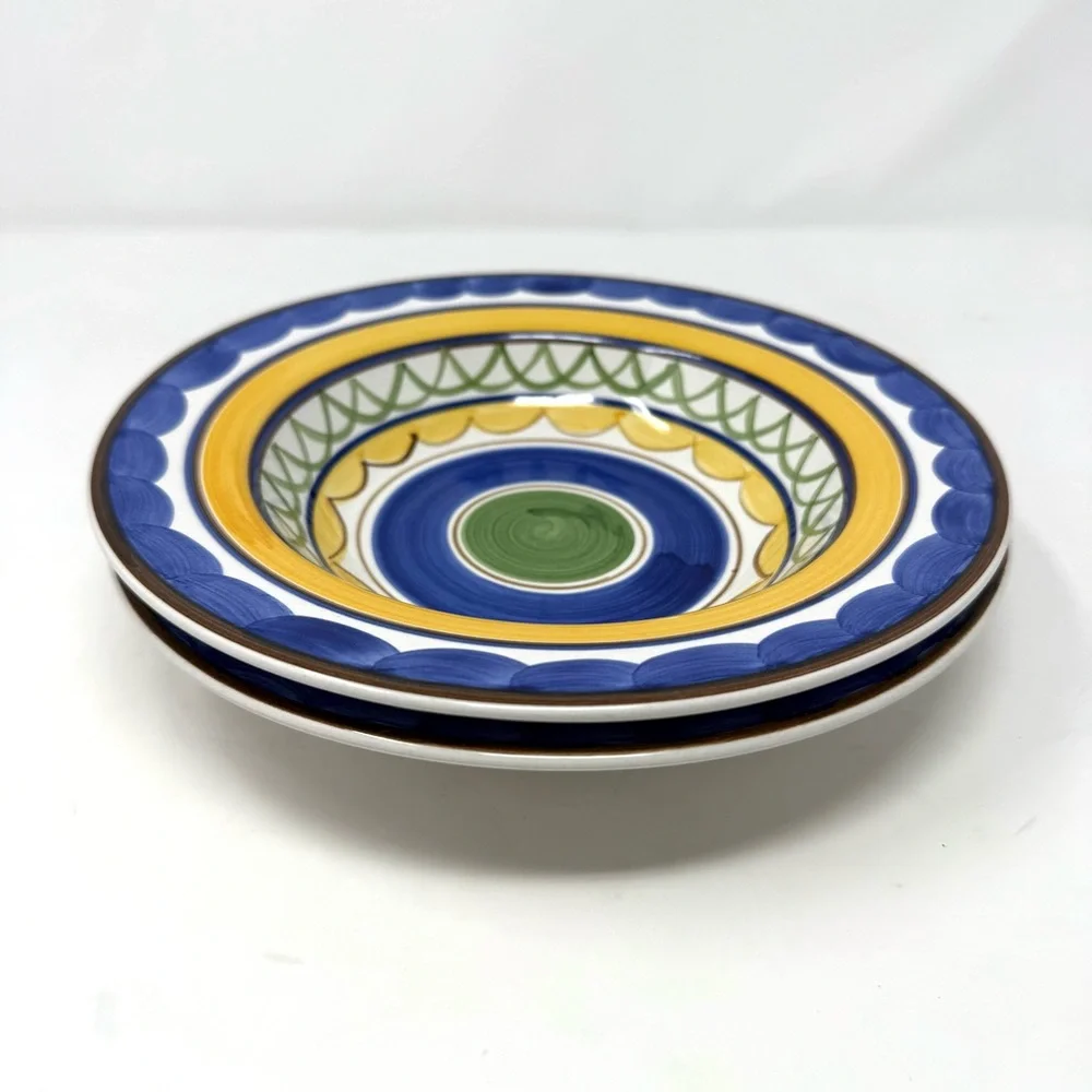 Studio Nova Merlot Rimmed Soup Bowl 8.75 Inches Blue Green Yellow Brown Set of 2